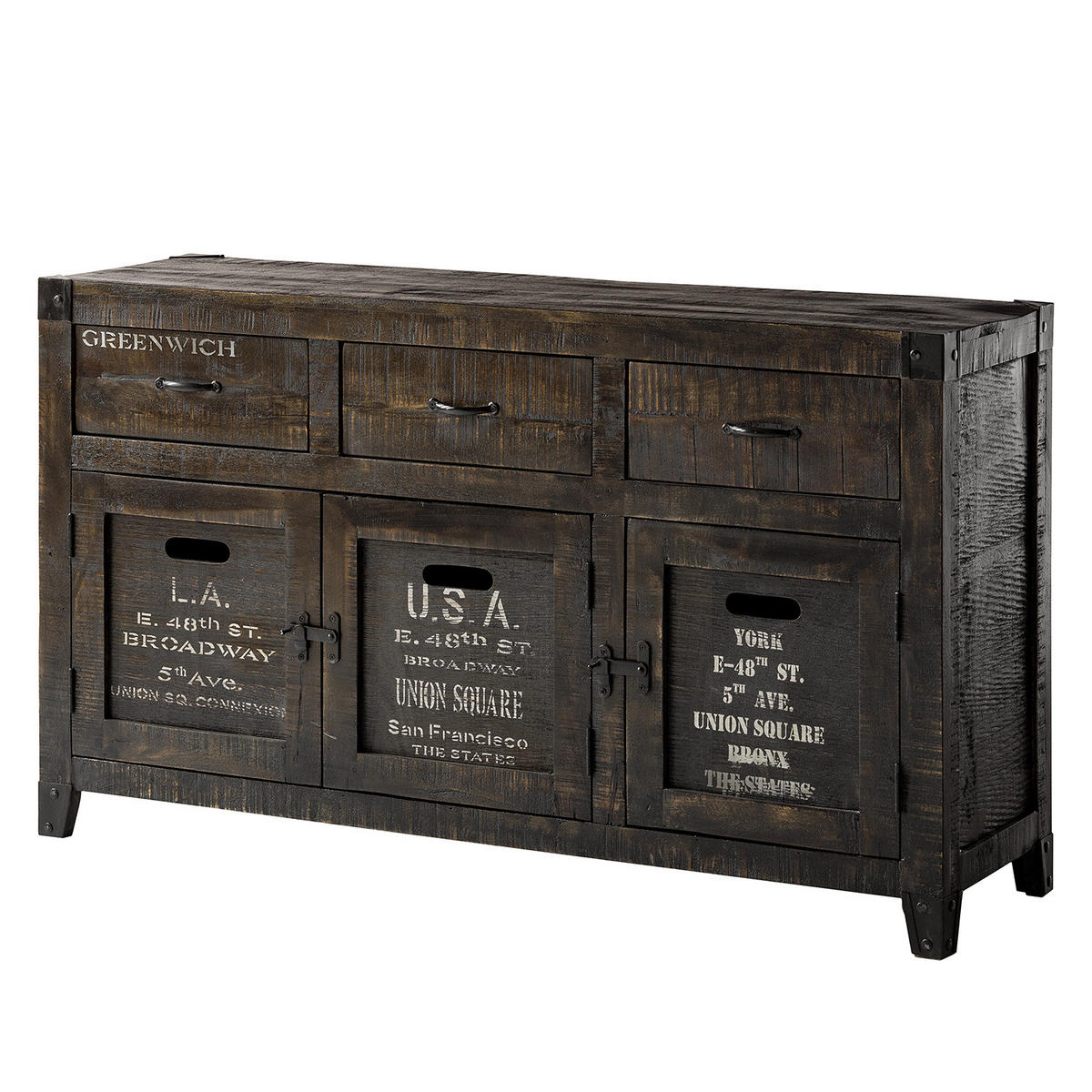 SIDEBOARD - Mango massiv - Schwarz/Naturfarben, Holz (148/85/42cm) - home24