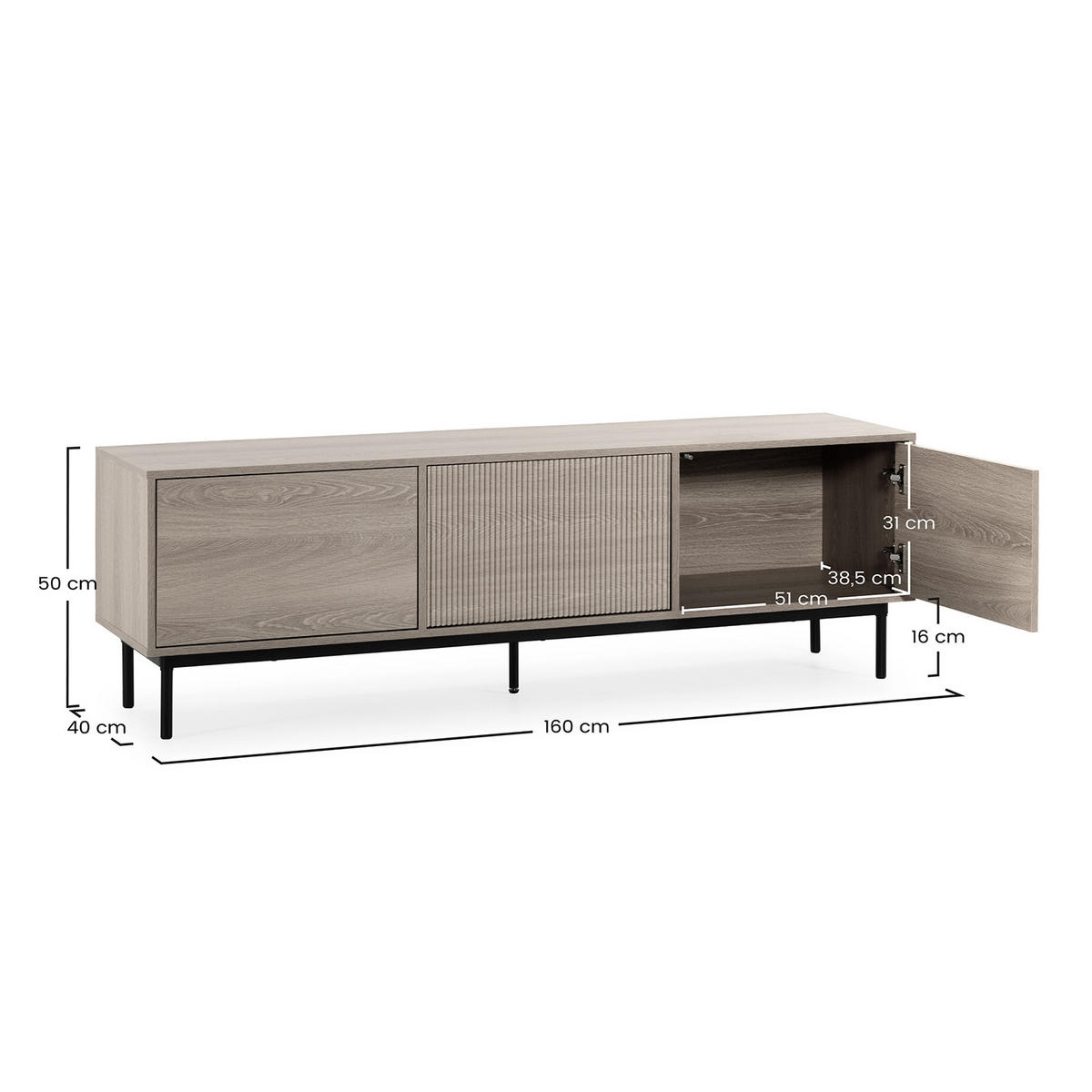 COMODĂ TV Florida cu 3 uși, aspect de stejar - culoare lemn stejar, compozit lemnos (160/50/40cm) - VS Venta-stock
