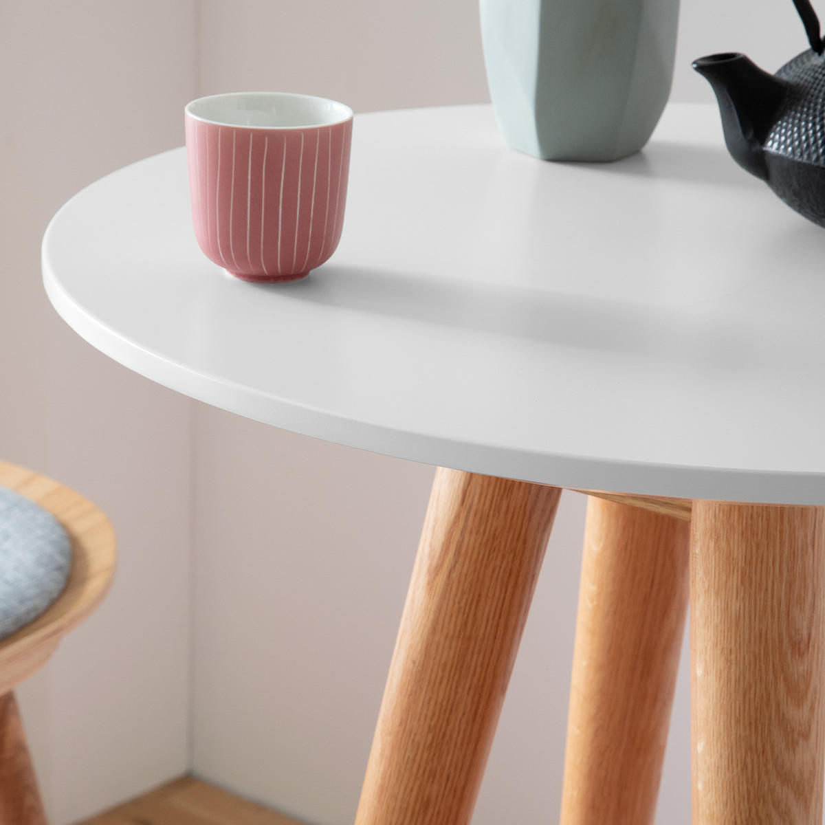 BARTISCH - Eiche teilmassiv - Weiß, Holzwerkstoff (60/60/100cm) - home24