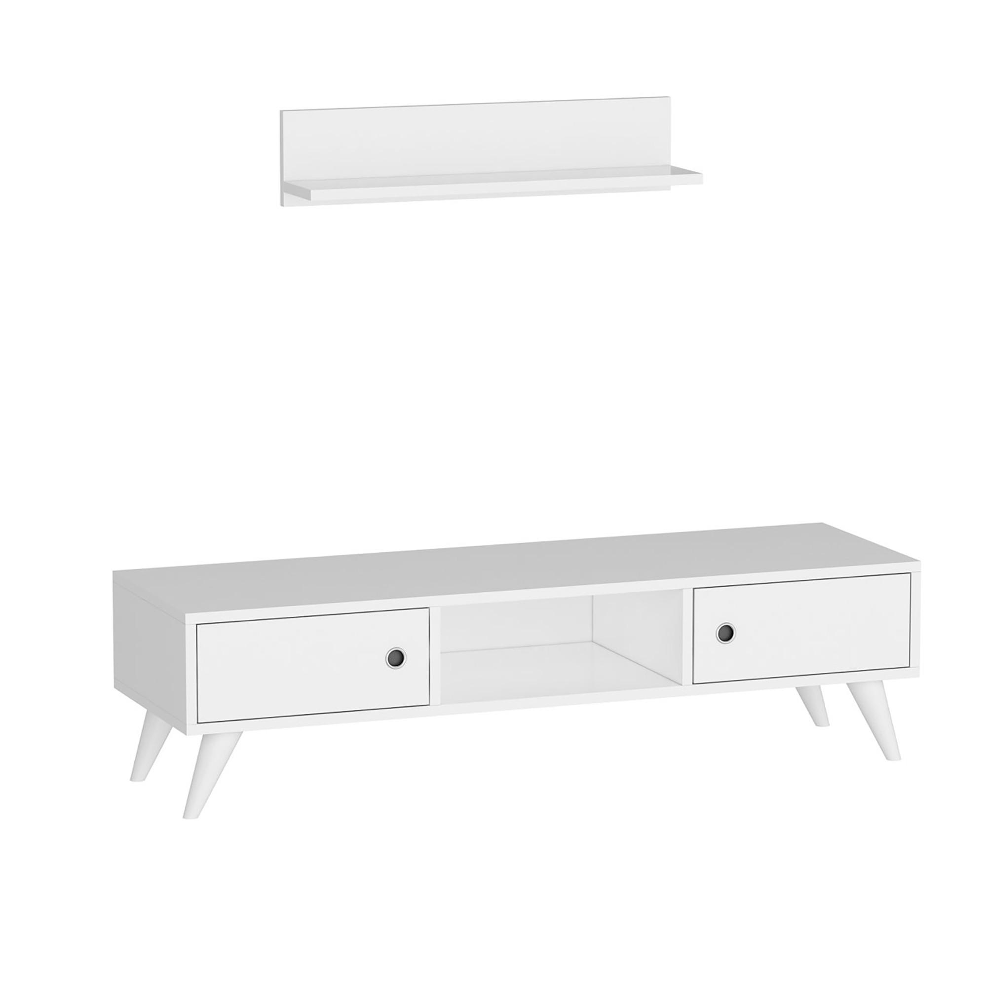 LOWBOARD Egebjerg mit Wandregal - Weiß, Holzwerkstoff/Kunststoff (70/16/14cm) - [en.casa]