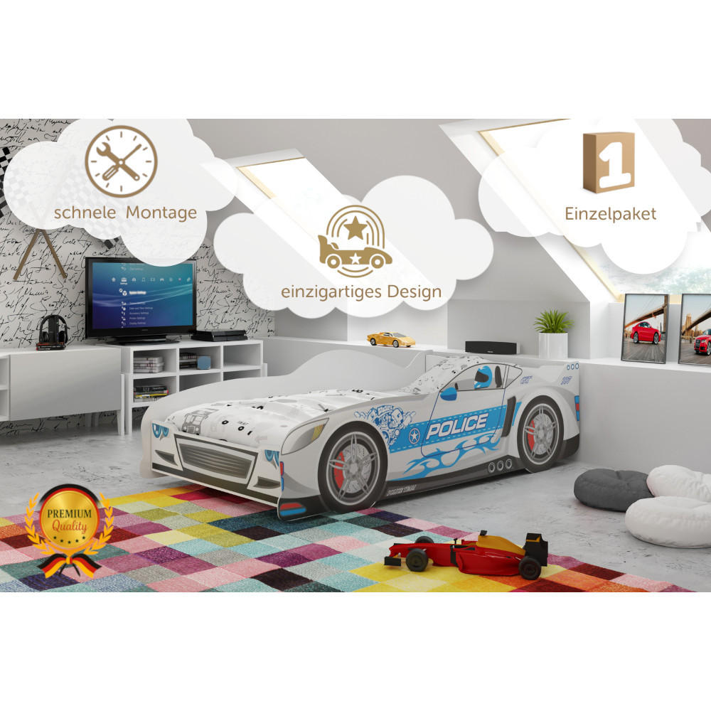 AUTOBETT Kinderbett Cars 160x80cm mit Lattenrost - Silberfarben, Holzwerkstoff (80/160cm) - Interbeds