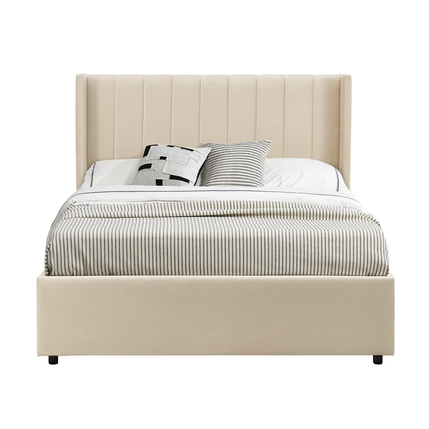 POLSTERBETT Savona mit Matratze 140 x 200 cm beige - Beige, Holzwerkstoff (140/200cm) - Juskys