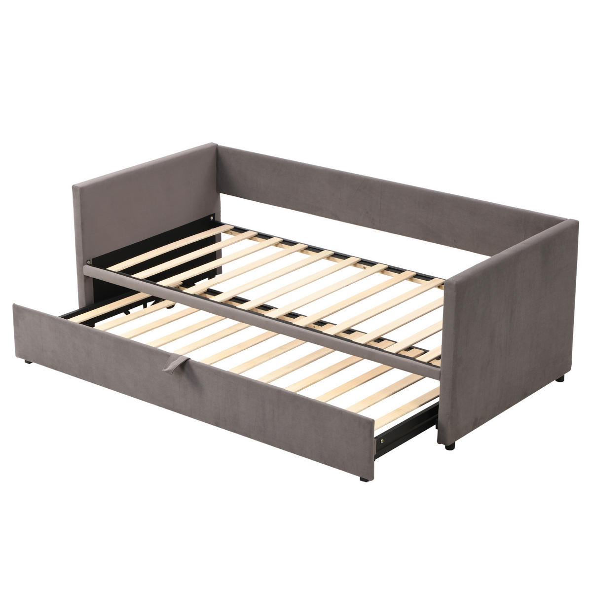 POLSTERBETT 90/200 cm mit Ausziehfunktion auf 180/200 cm und Lattenrost, Samt, Grau - Grau, Textil (90/200cm) - Redom