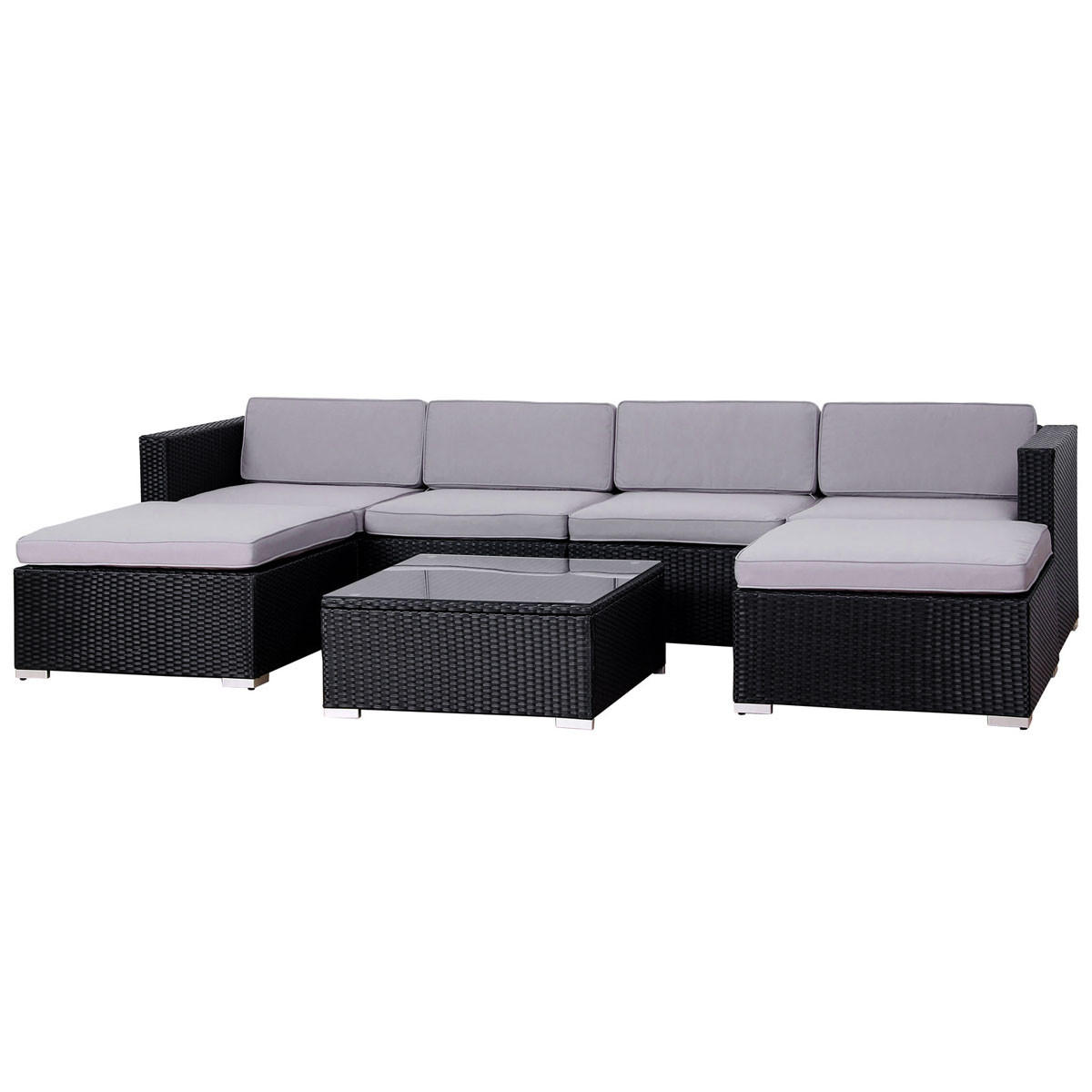 LUGANO Polyrattan Lounge Schwarz - Schwarz/Grau, Kunststoff - SVITA