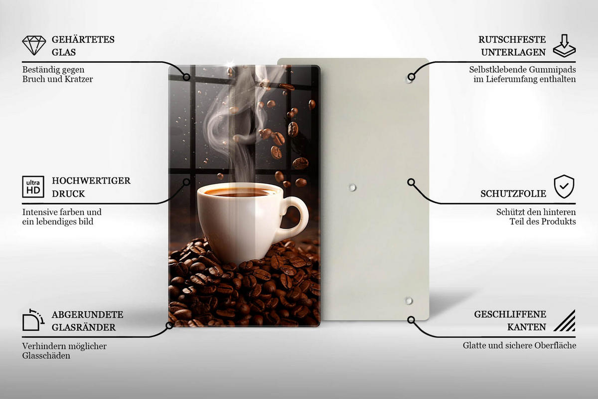 GLASPLATTE 30x52 cm Heiße Tasse Kaffee - Multicolor, Glas (30/52cm) - Wallfluent