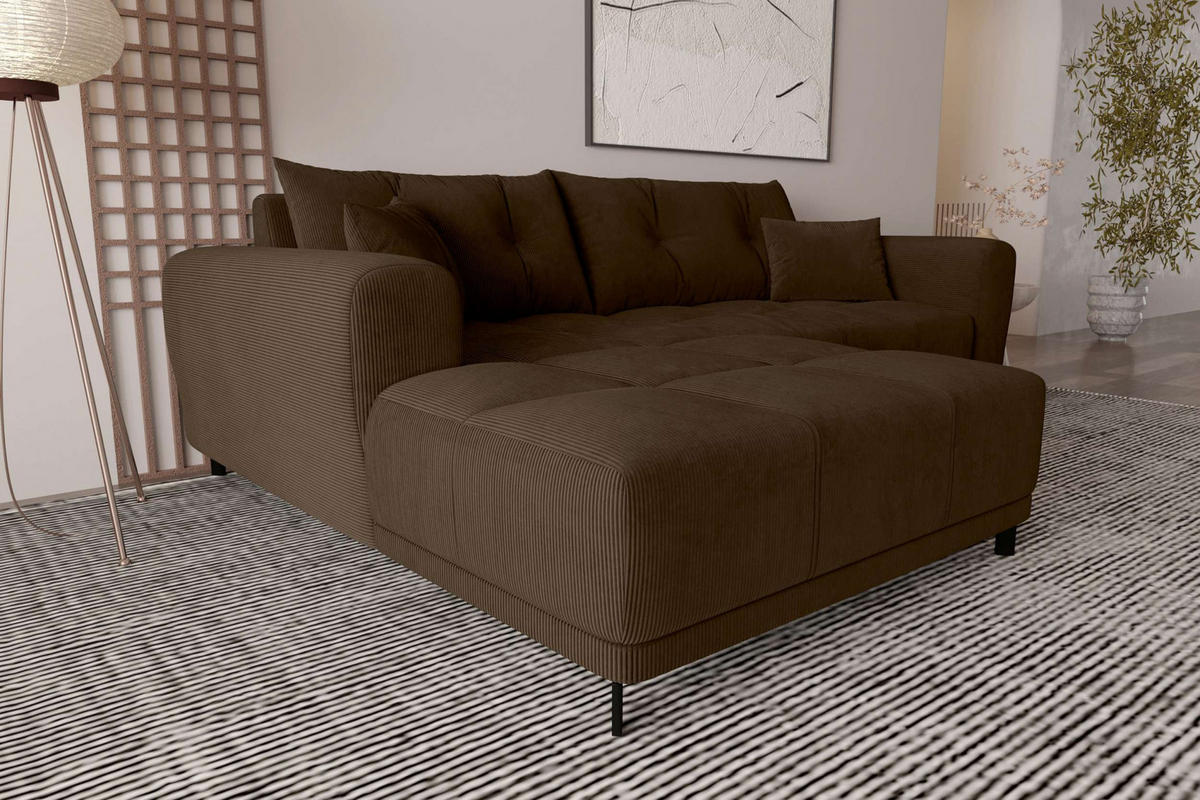 ECKSOFA Massimo Cordstoff Braun inkl. Schlaffunktion Links - Schwarz/Braun, Textil/Metall (246/177cm) - 99rooms