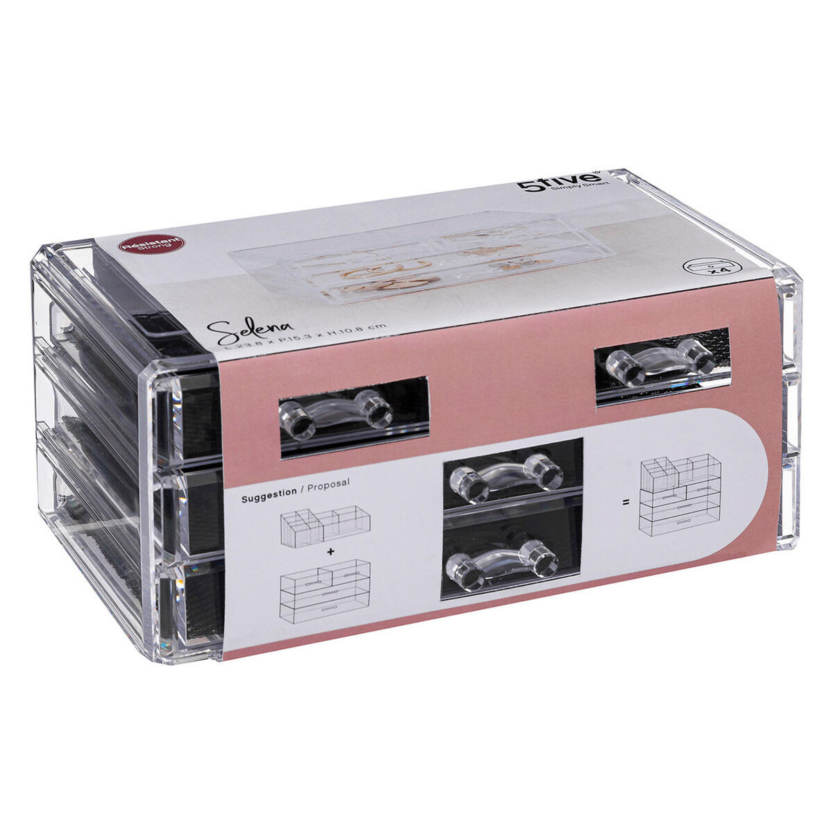 SCHMUCKBOX Selena mit 4 Schubladen, Kunststoff, 23.8 x 15.3 x 10.8 - Beige, Kunststoff (10.8/15.3/23.8cm) - 5five Simply Smart