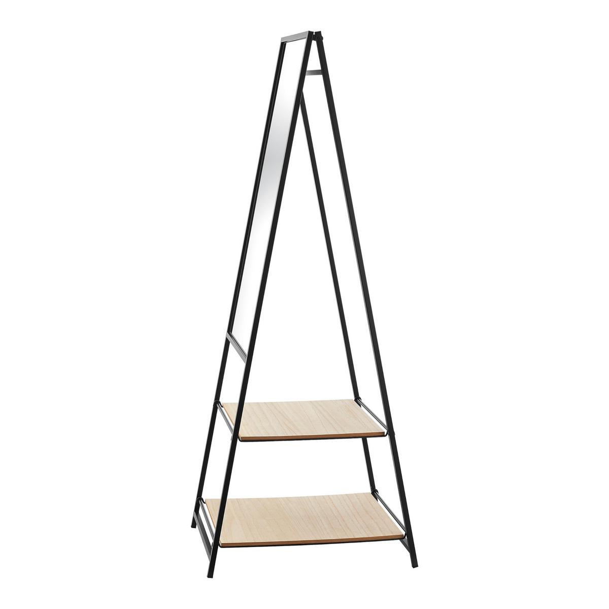 STANDSPIEGEL Chamois mit 2 Ablagen - Schwarz, Glas/Metall (40/150/90cm) - [en.casa]