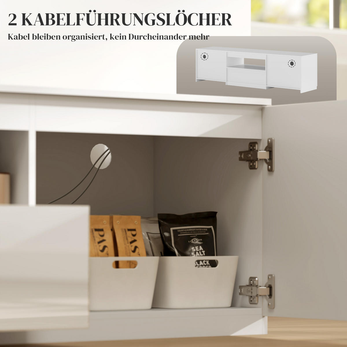 TV-SCHRANK Lowboard mit 2 Türen, Weiß - Weiß, Holzwerkstoff (160/43/38cm) - HOMCOM