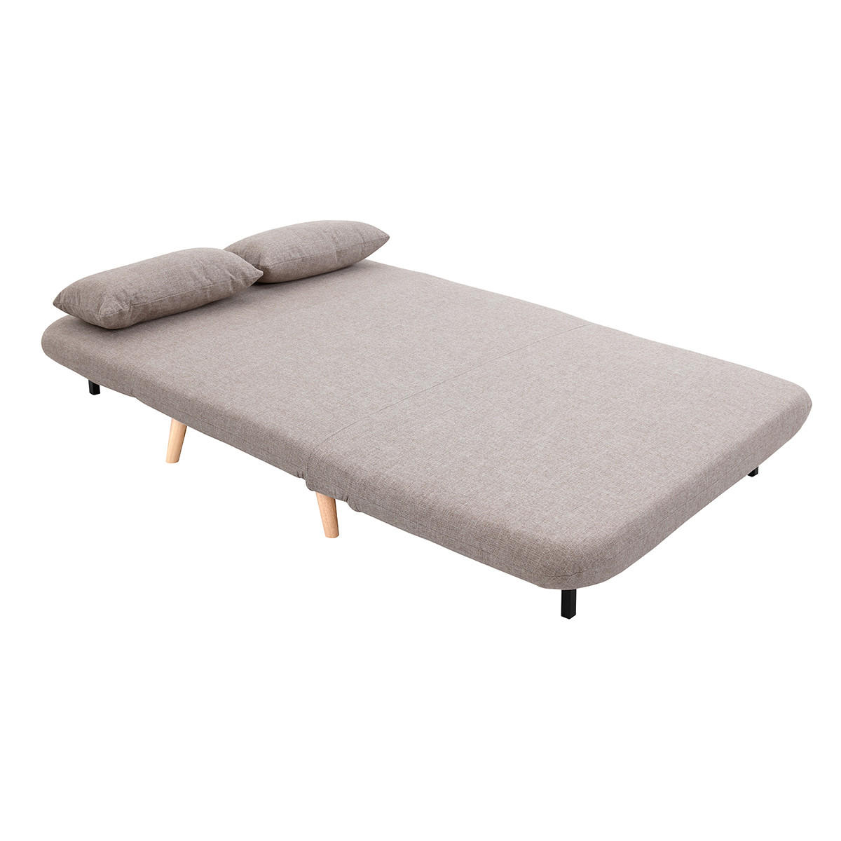 SCHLAFSOFA 2-Sitzer Taupe Stoff Helles Holz AMIKO - Taupe, Textil (87/78/132cm) - Miliboo