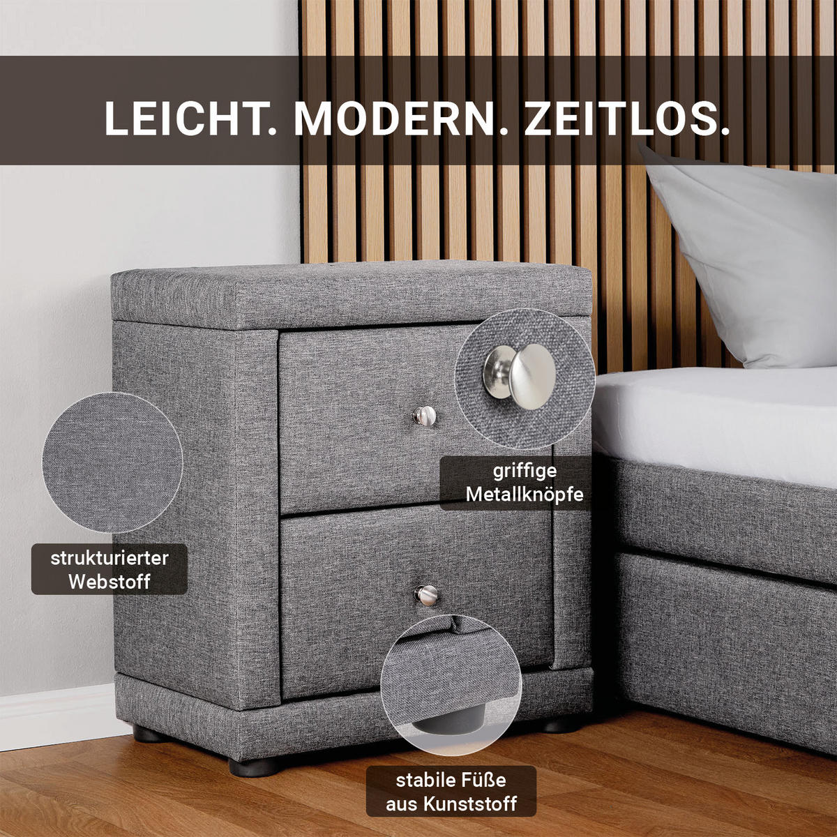 NACHTTISCH grau - Grau, Textil (47/54/29cm) - Homestyle4u