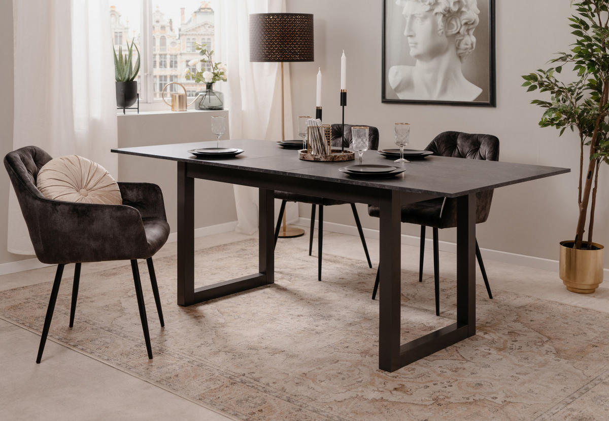 ESSTISCH grau Schiefer 160 - 200 cm, Küchentisch ausziehbar - Schieferfarben/Dunkelgrau, Holzwerkstoff/Metall (160/90/75cm) - Furn.Design