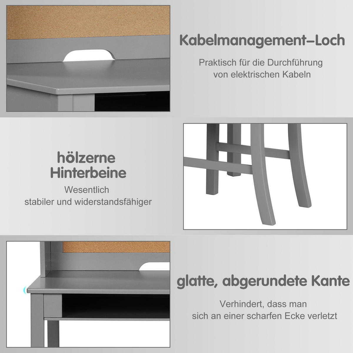 KINDERSCHREIBTISCH mit Hängeplatte grau(2-tlg) - Grau, Holzwerkstoff (111.5/110.7/60.5cm) - COSTWAY