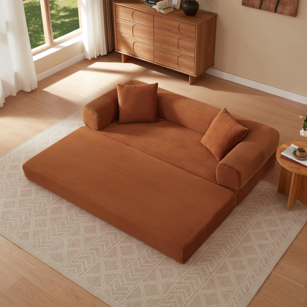 SCHLAFSOFA aus Cord in Terracotta 2-in-1 Funktion & zum Gästebett klappbar - Dunkelorange, Textil (89/59/195cm) - Urban Meuble
