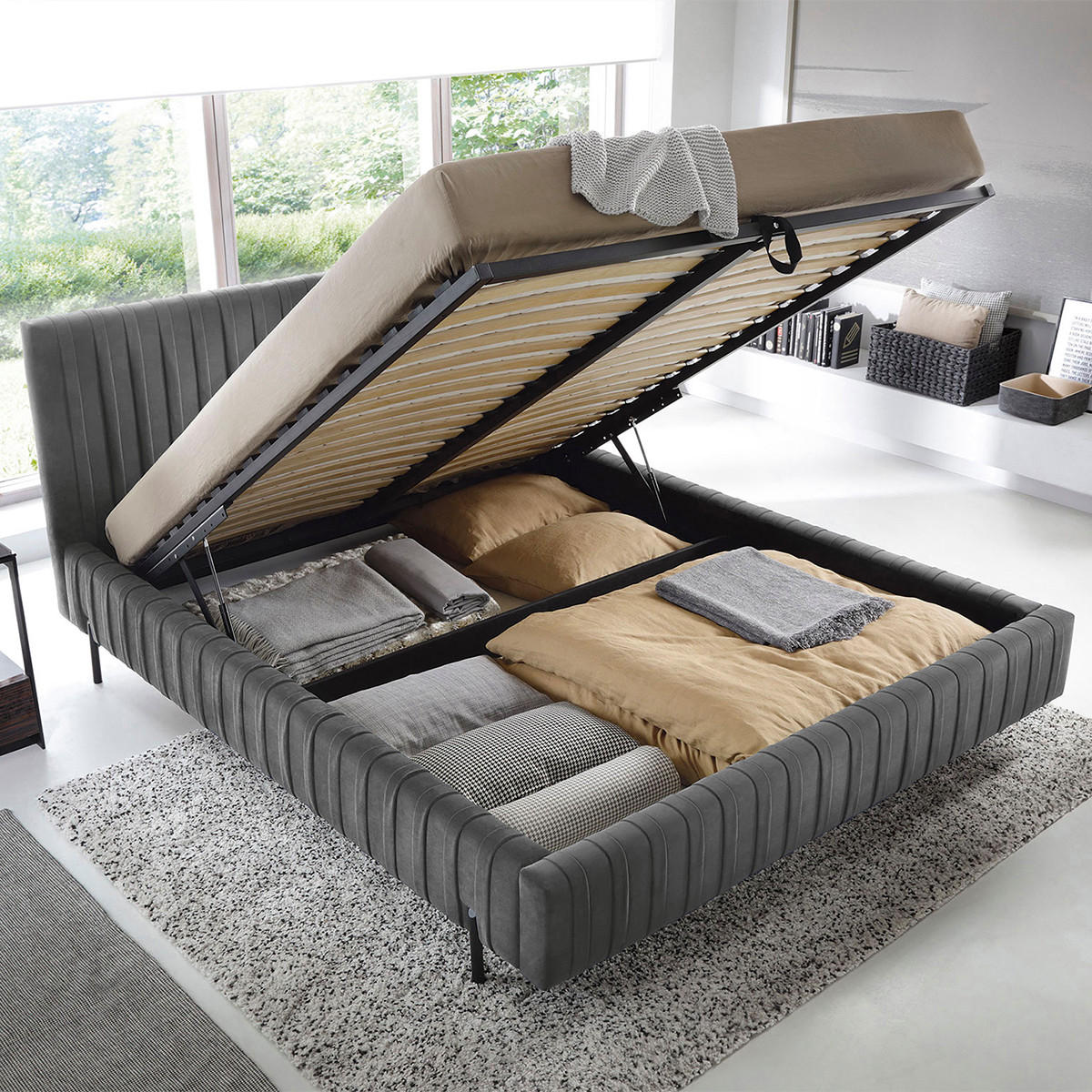 BOXSPRING POSTEĽ 180/200 Ori Tmavo šedá - sivá, drevo (180/200cm) - Petits-meubles
