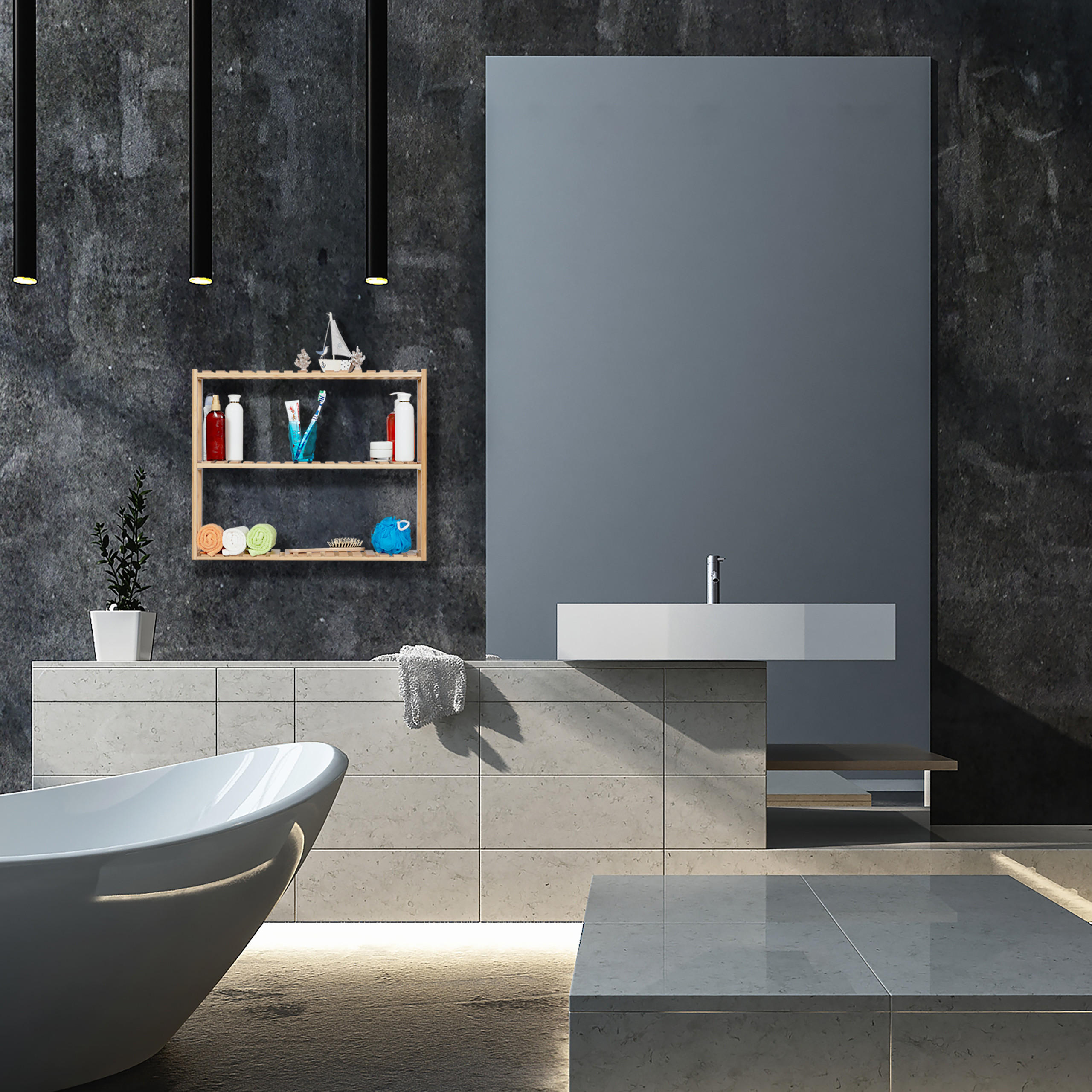 WANDREGAL - Hellbraun, Holz (60/50/15cm) - Relaxdays