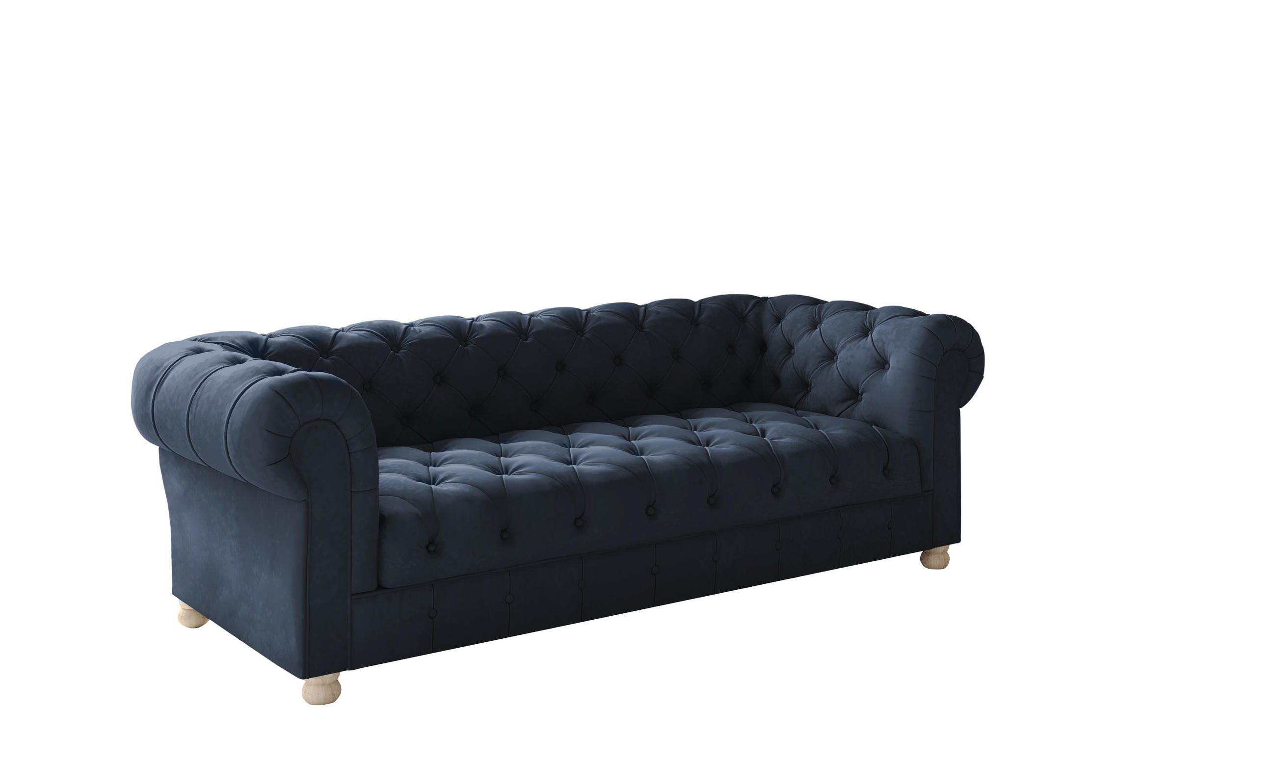 SOFA CHESTERFIELD Elegant Klassisch Schick Stoff Whisper Velours Blau - Blau, Holz/Textil (202/77/90cm) - Kaiser Möbel