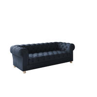 SOFA CHESTERFIELD Elegant Klassisch Schick Stoff Whisper Velours Blau - Blau, Holz/Textil (202/77/90cm) - Kaiser Möbel