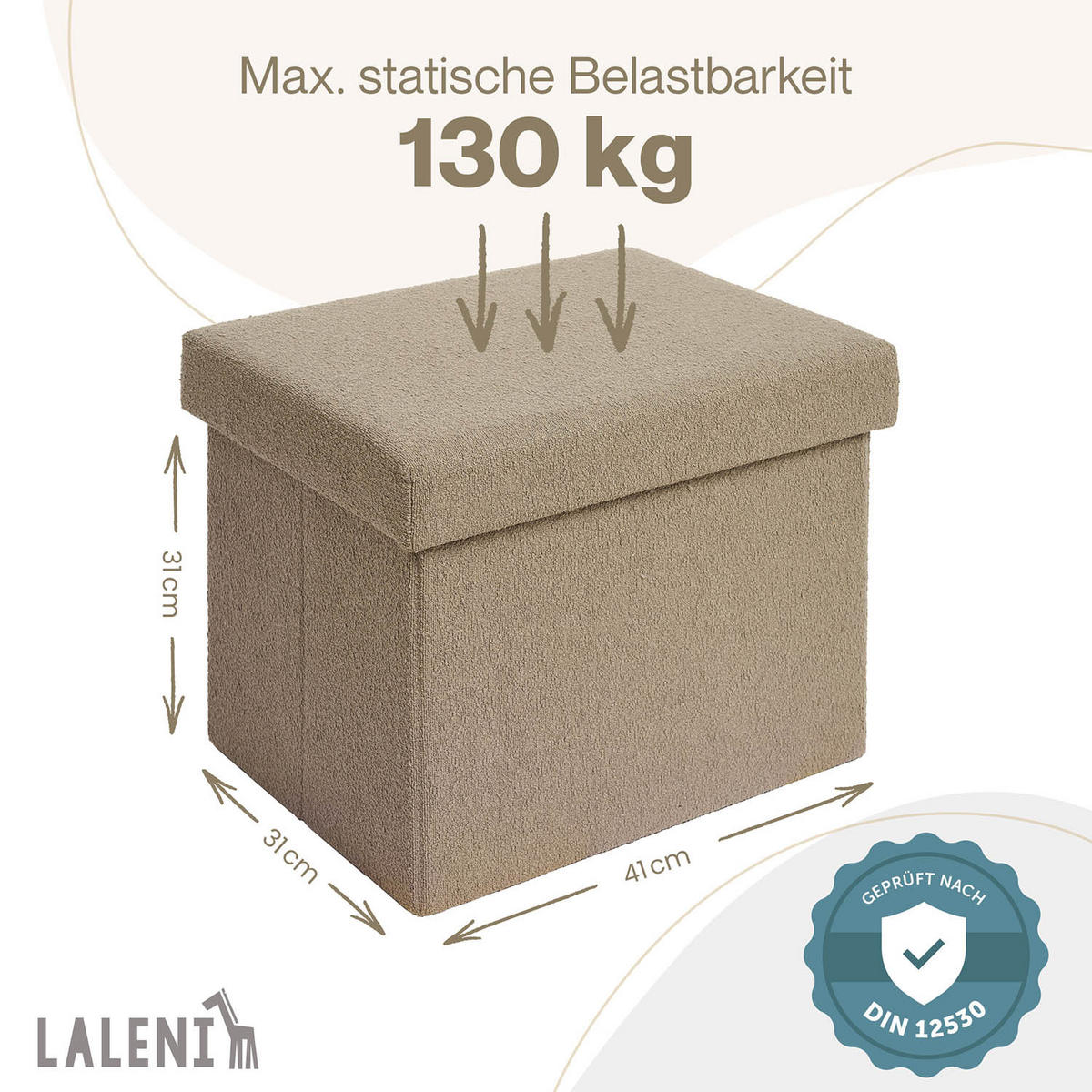 SITZHOCKER 41/31/31 cm, faltbar, Taupe - Taupe, Kunststoff (31/31/41cm) - Laleni