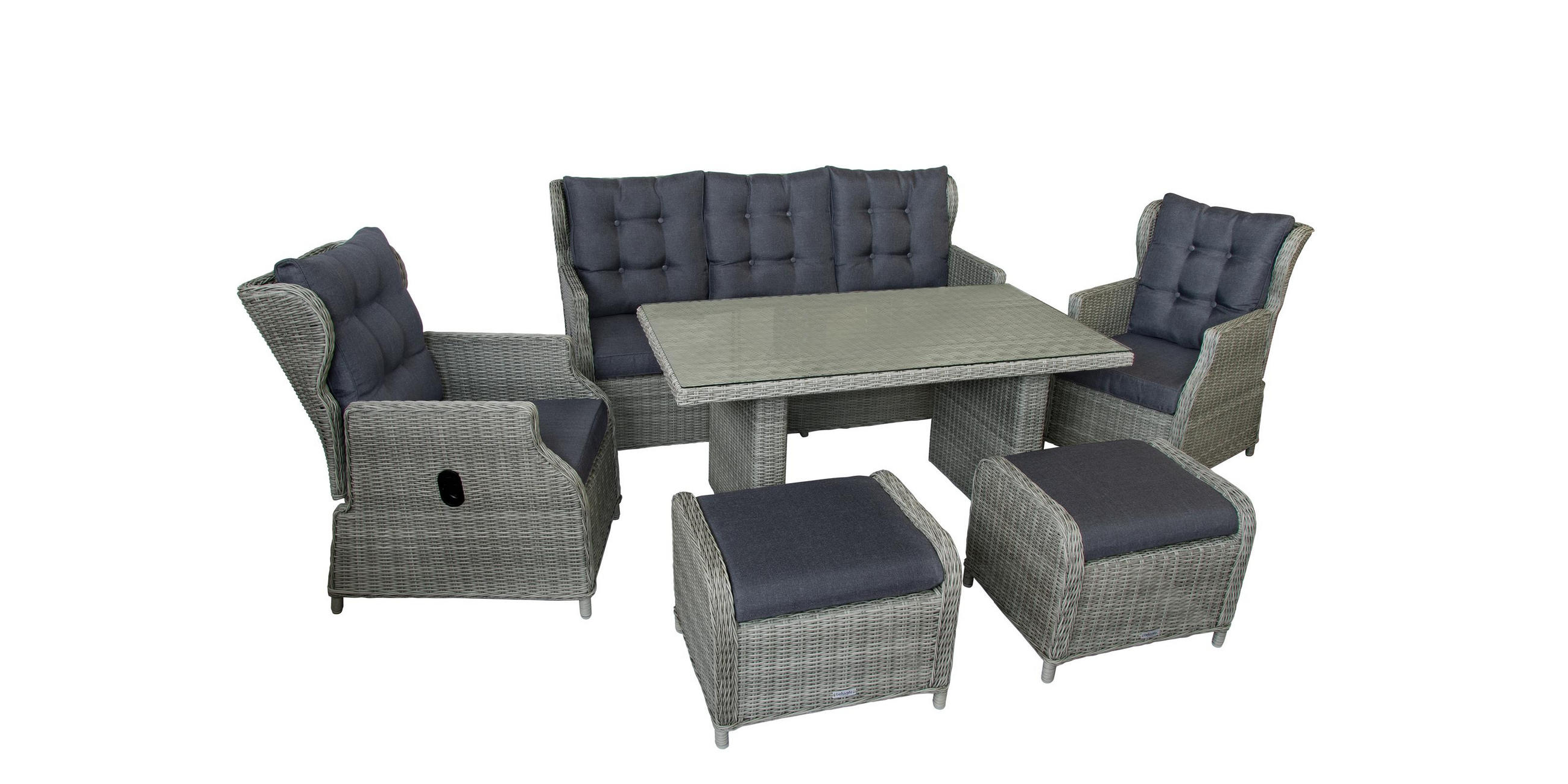 GARTEN-SITZGRUPPE Bilbao Braun Polyrattan für 7 Personen - Braun, Naturmaterialien - Green Spirit