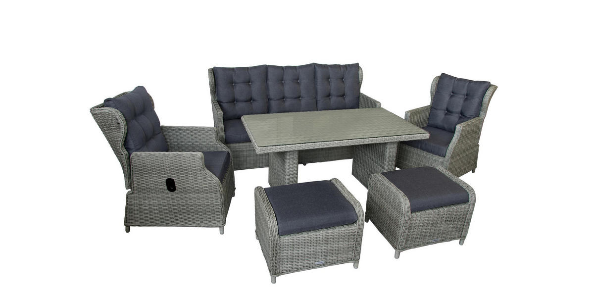 GARTEN-SITZGRUPPE Bilbao Braun Polyrattan für 7 Personen - Braun, Naturmaterialien - Green Spirit