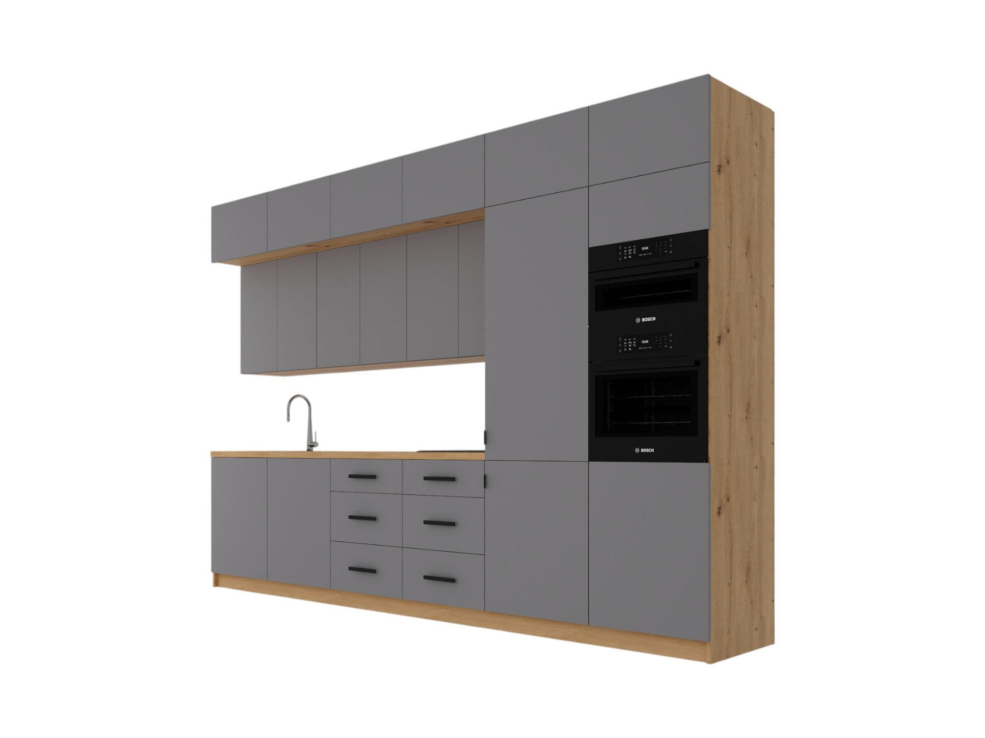KÜCHENZEILE 360 cm - Nexa K50-G360 - in Beige / Matt - Beige/Schwarz, Holz/Metall (360/212/582cm) - ROYAL24_MARKT