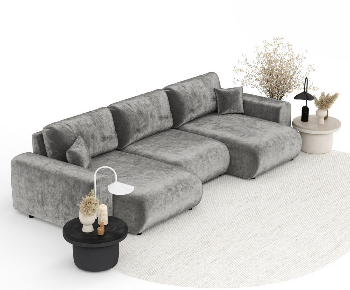 PANORAMASOFA Zanzibar Grau Chenille - Schwarz/Grau, Holz/Holzwerkstoff (325/79/144cm) - Maison de Reve