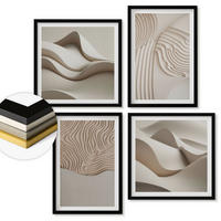 WANDBILDER 4er-Set - 50x50 cm & 40x60 cm Schwarzer Rahmen - Abstrakte Wellen auf dem Sand - Schwarz, Kunststoff (50/50cm) - ArtPrintCave