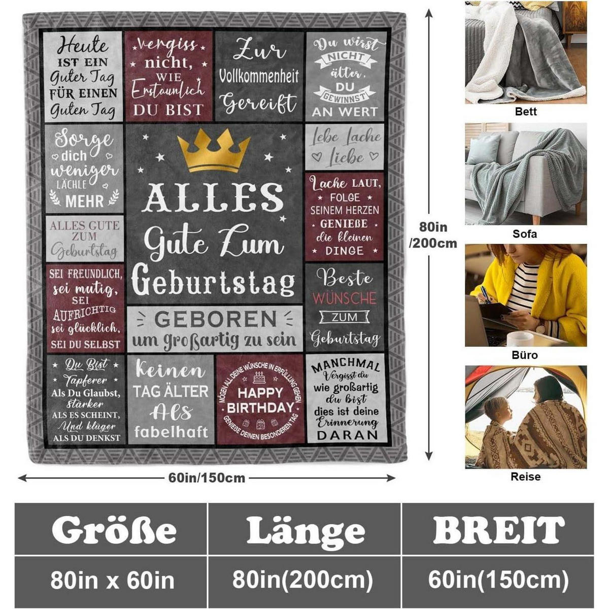 DECKE 200 x 150 cm Geburtstag Mann - Multicolor, Textil (150/200cm)