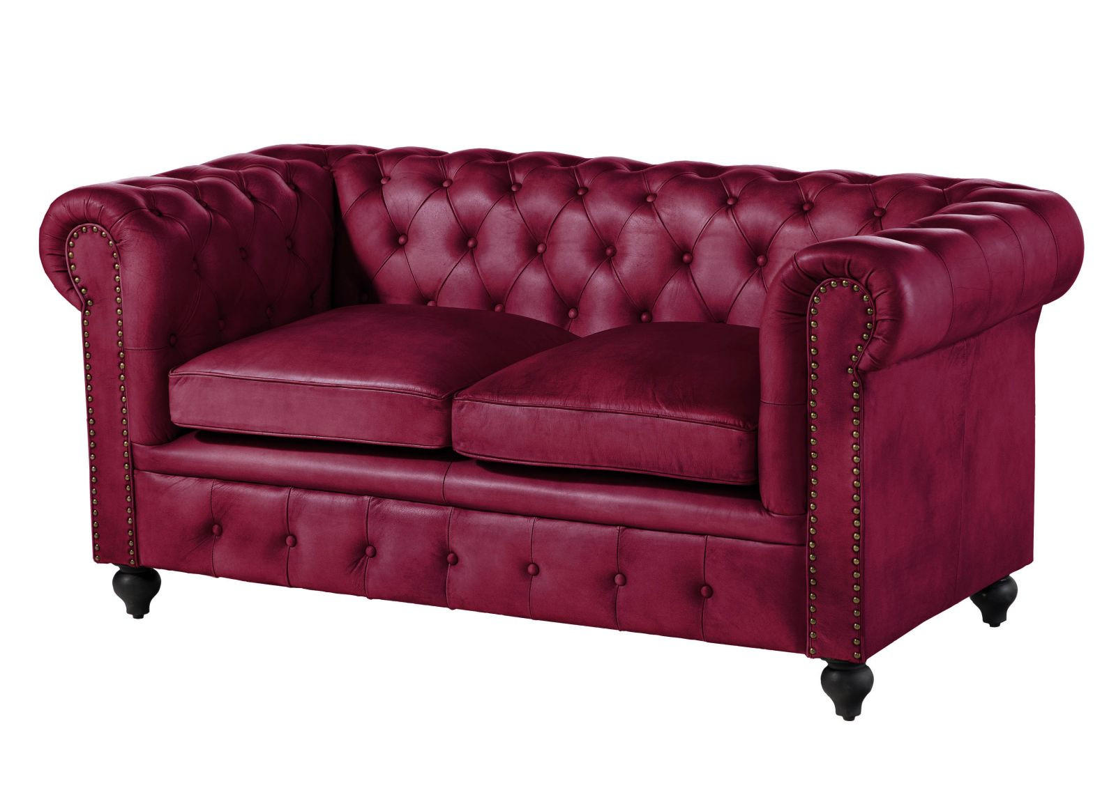 SOFA 2-Sitzer Echtleder 158x82x75 rot CHESTERFIELD #402 - Rot, Leder (162/75/82cm) - Massivmoebel24