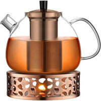 TEEKANNE mit Teewärmer 1500 ml Glas Edelstahl Kupferfarben - Bronzefarben, Glas (19.2/19.2cm)