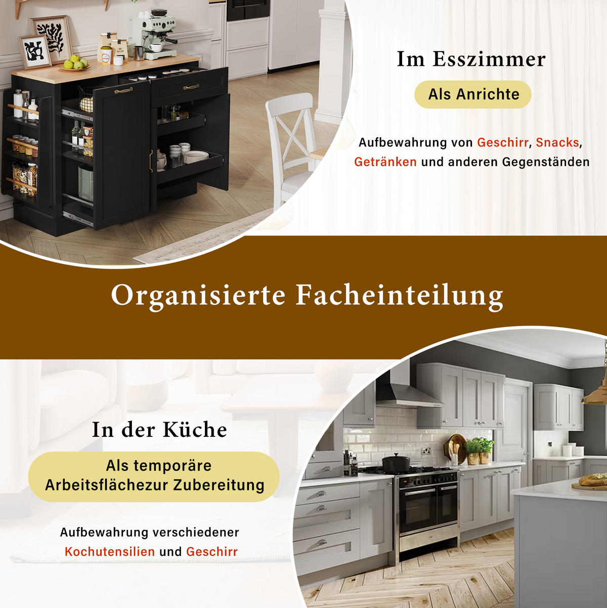 KÜCHENINSEL 115/40/87 cm schwarz mit ausziehbaren Schubladen - Schwarz, Holzwerkstoff (115/87/40cm) - OKWISH