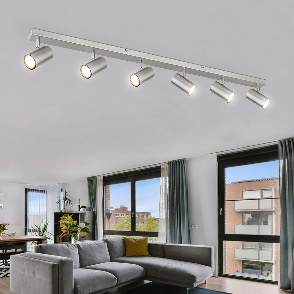 LED DECKENLEUCHTE Robby Metall Silber 6 Flammig - Silberfarben, Metall (70/35/17cm) - Globo Lighting