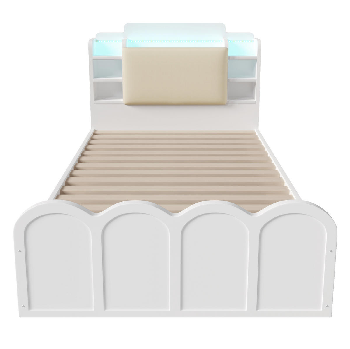 PANEELBETT 90x200 cm Weiß mit hydraulischem Stauraum, LED-Beleuchtung und USB-C-Anschluss - Weiß, Holzwerkstoff (90/200cm) - IVMEU