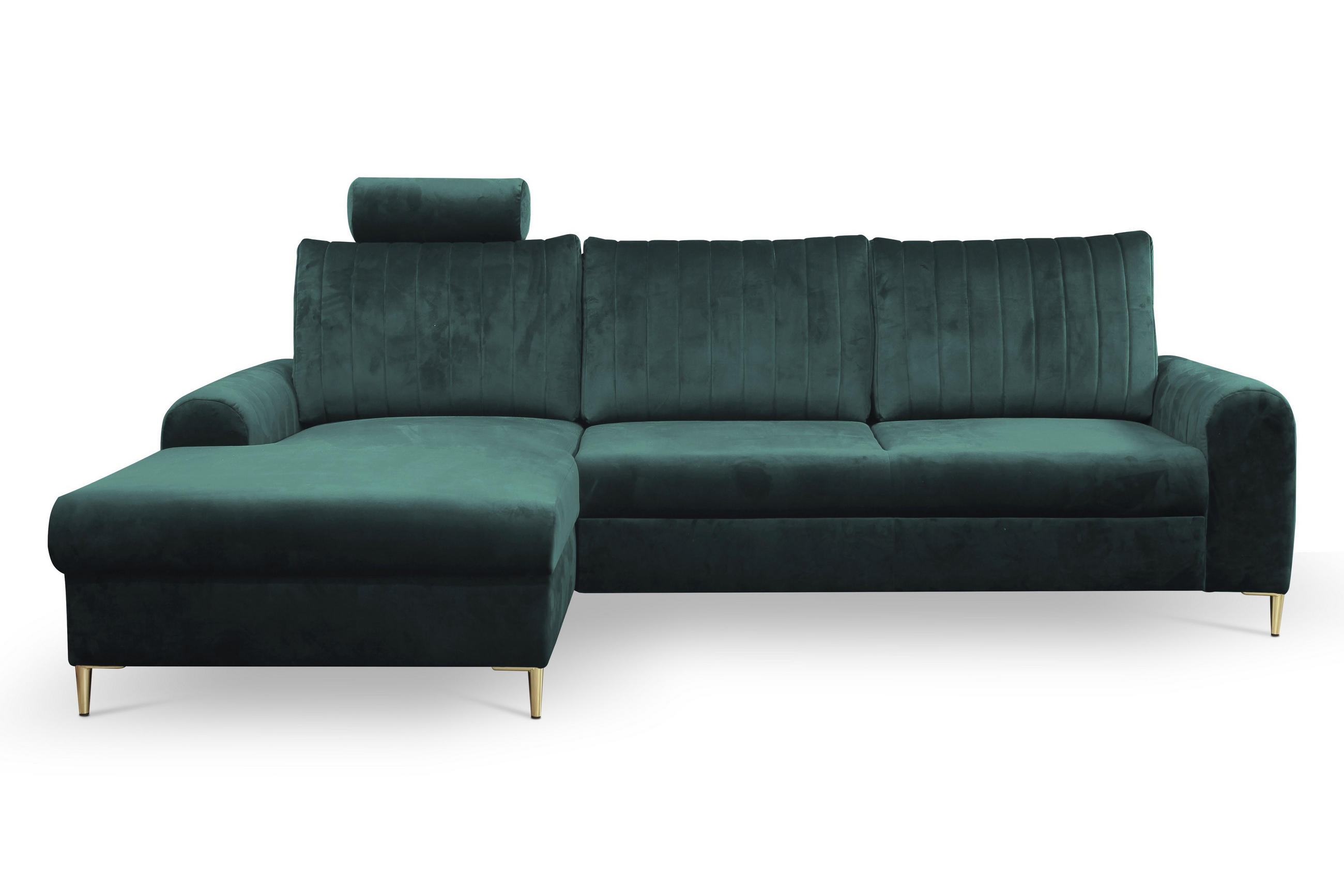 ECKSOFA VERONA L-S Grün Velours-Stoff mit Schlaffunktion - Grün, Holz (251/164cm) - MASSENO
