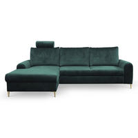 ECKSOFA VERONA L-S Grün Velours-Stoff mit Schlaffunktion - Grün, Holz (251/164cm) - MASSENO