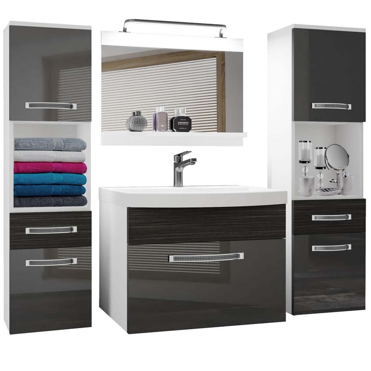 BADMÖBEL Badezimmer Silber Ebenholz Royal Glänzend Matt - Silberfarben, Holz (140/113/40cm) - B BELINI GROUP