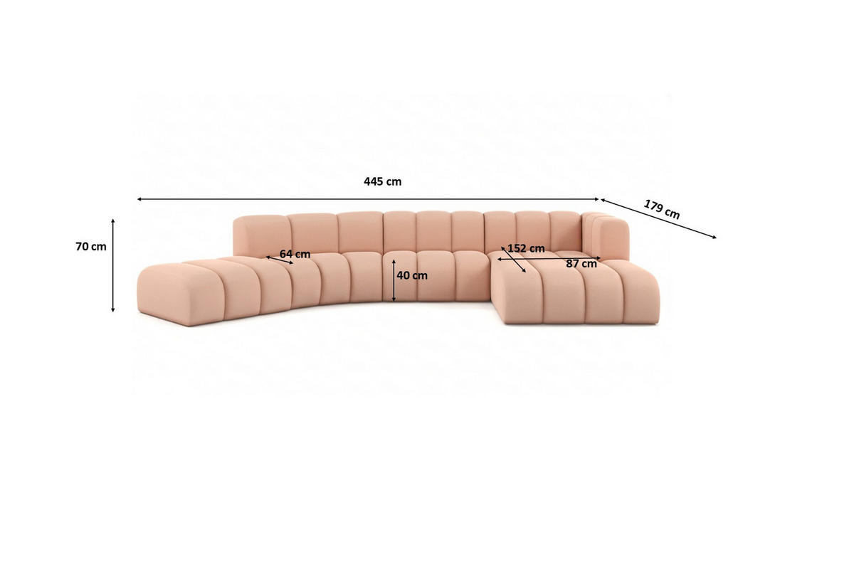 ECKSOFA L-Form GRAND Round, Stoff Salvador, Rosa, Rechts - Pink, Holz (445/179cm) - Kaiser Möbel