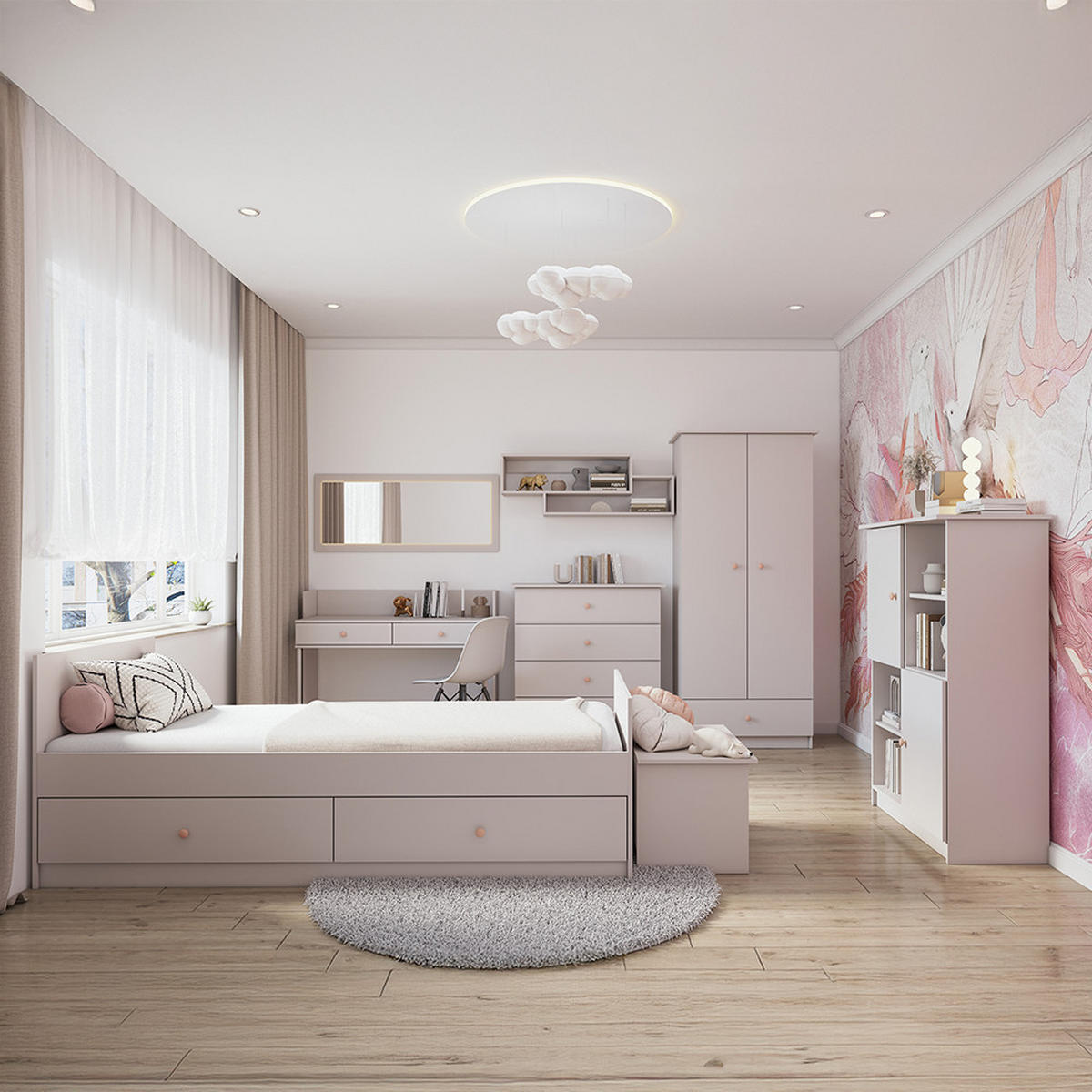 SCHREIBTISCH OLAF II 120cm/95cm/52cm Kaschmir, Griff Rosa - Kaschmir/Rosa, Holzwerkstoff/Metall (120/95/52cm) - imoebel24