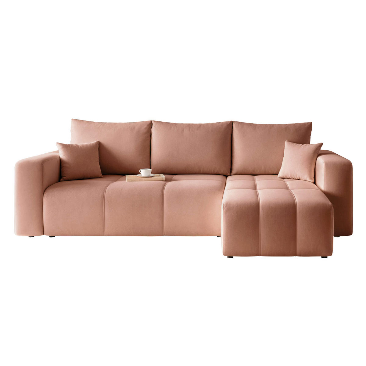 ECKSOFA Puderrosa Velours mit Bettkasten und Schlaffunktion - Rosa, Textil (248/145cm) - Idohome