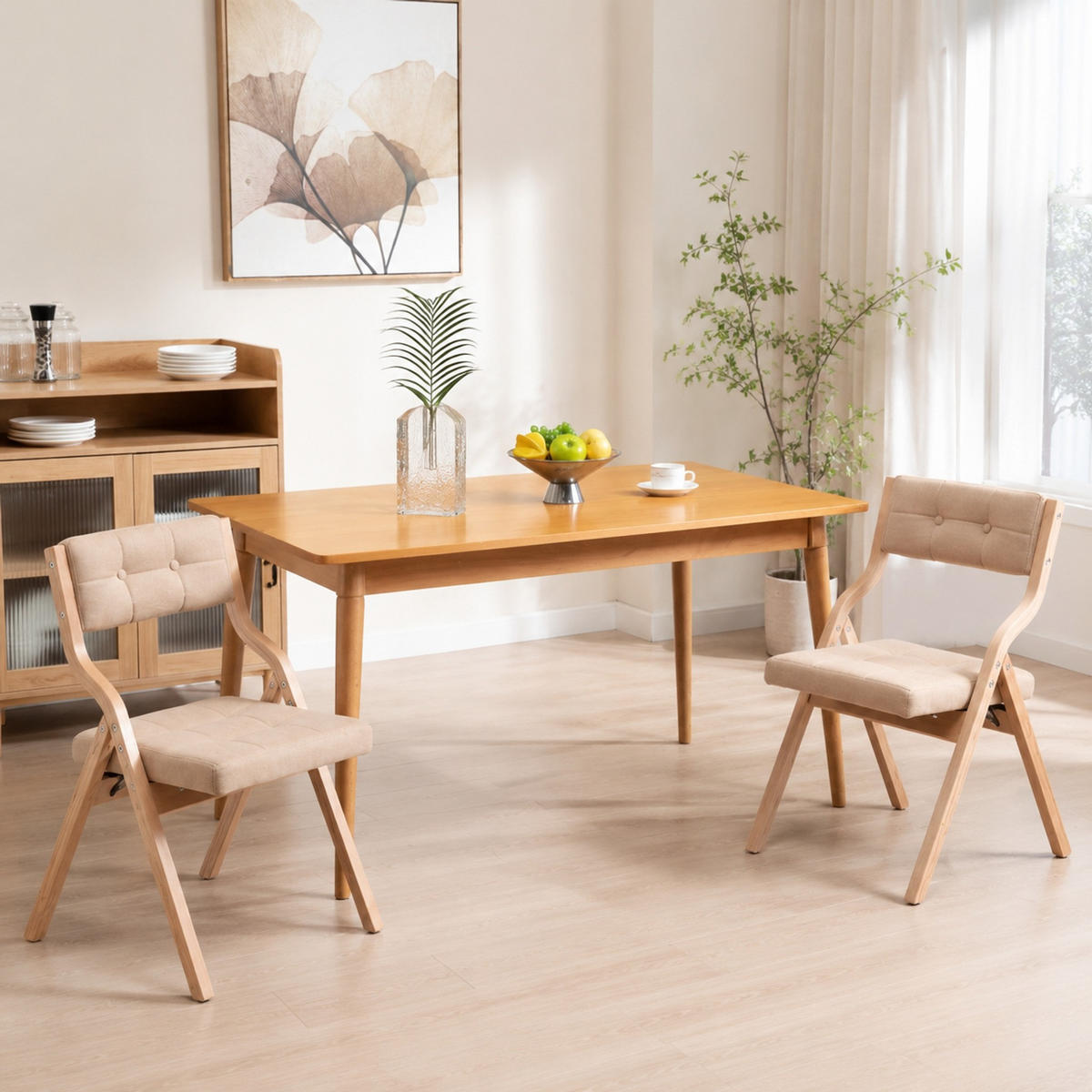 STUHL 2er-Set in Khaki aus Holz mit Klappfunktion - Greige/Naturfarben, Holz/Holzwerkstoff (48/77/61cm) - CHICFURN