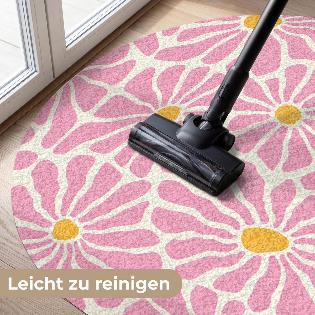 FUSSMATTE Blumen - Muster - Rosa - Beige - Orange Sauberlaufmatte 120x120 cm - Rosa, Kunststoff (120/120cm) - MuchoWow