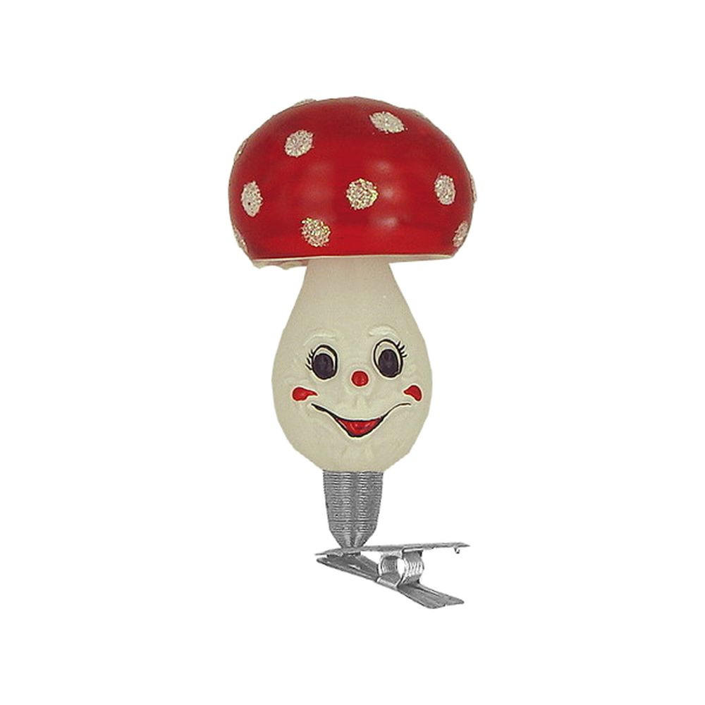 CHRISTBAUMSCHMUCK Pilz mit Gesicht samtweiß matt 10 cm - Multicolor, Metall (0.1/10/0.1cm)