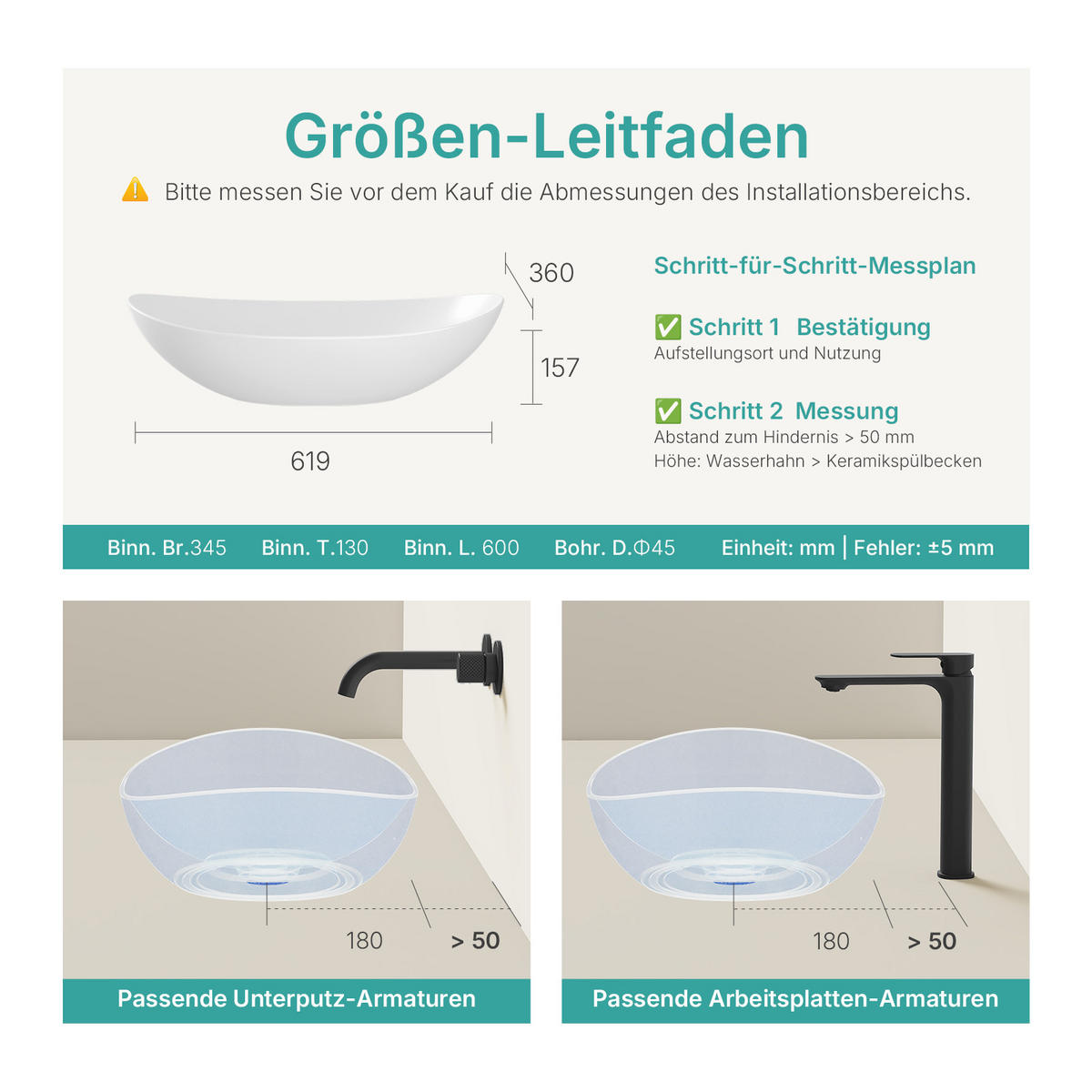 WASCHBECKEN mit pflegeleichter Oberfläche Weiß 61,5 / 36 / 15,5 cm - Weiß, Keramik (36/15.5/61.5cm) - EMKE
