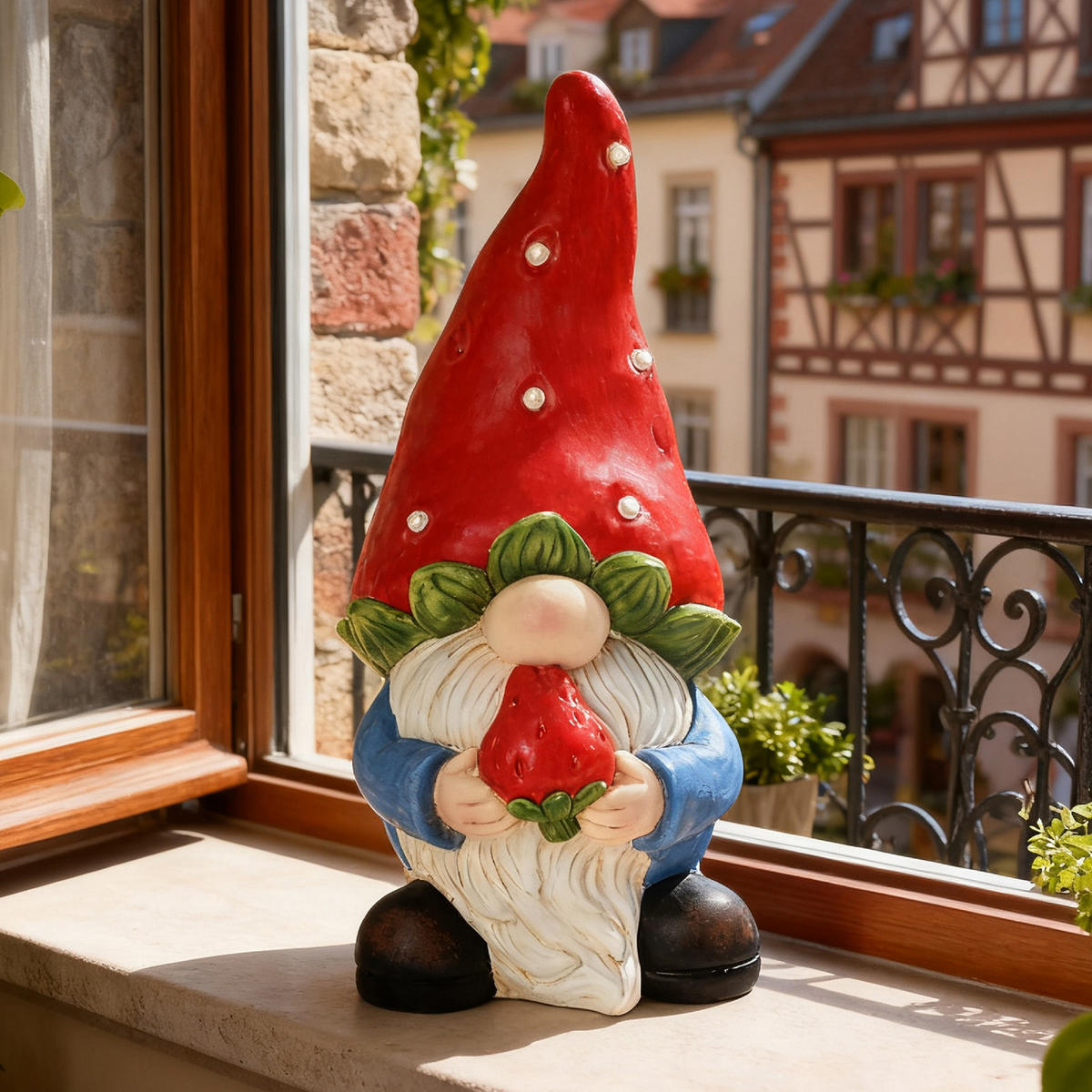 40 cm Erdbeer-Zwergelf LED Gartenfigur Zwerg, Garten- und Hofdekoration Geschenkidee für Mama - Multicolor, Naturmaterialien (19.5/40/19cm) - Hometopia