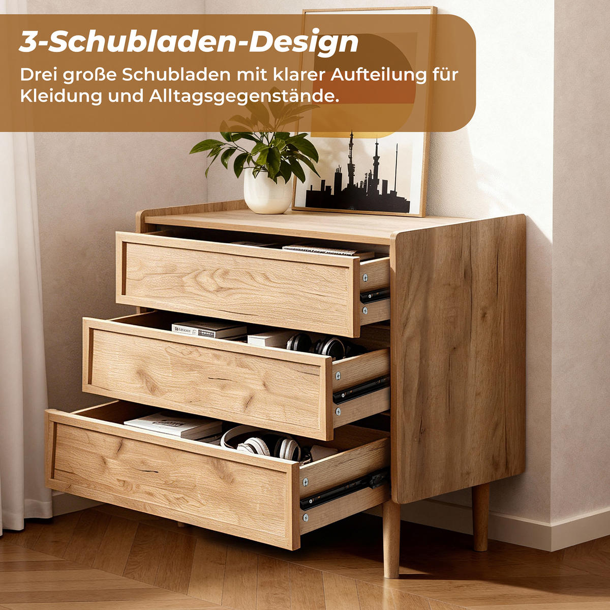 SIDEBOARD Holz mit 3 Schubladen - Braun, Holz/Holzwerkstoff (80/74/39cm) - Hometopia