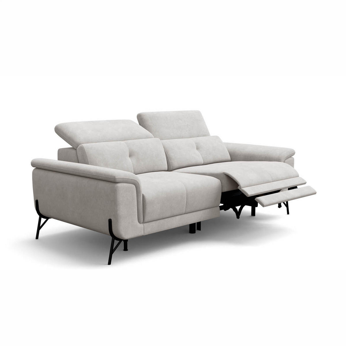 SOFA RELAX AVENA 3-Sitzer, beiger Veloursstoff - Beige/Schwarz, Holz/Textil (204/80/108cm) - Wozimo