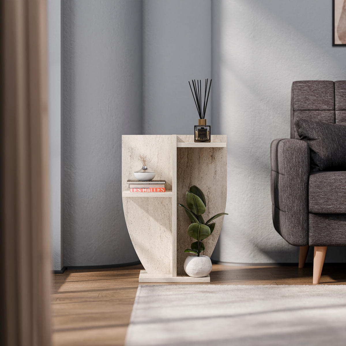 PFLANZENSTÄNDER Ceki Travertin - Creme, Holzwerkstoff (29/29/62cm) - Decorotika
