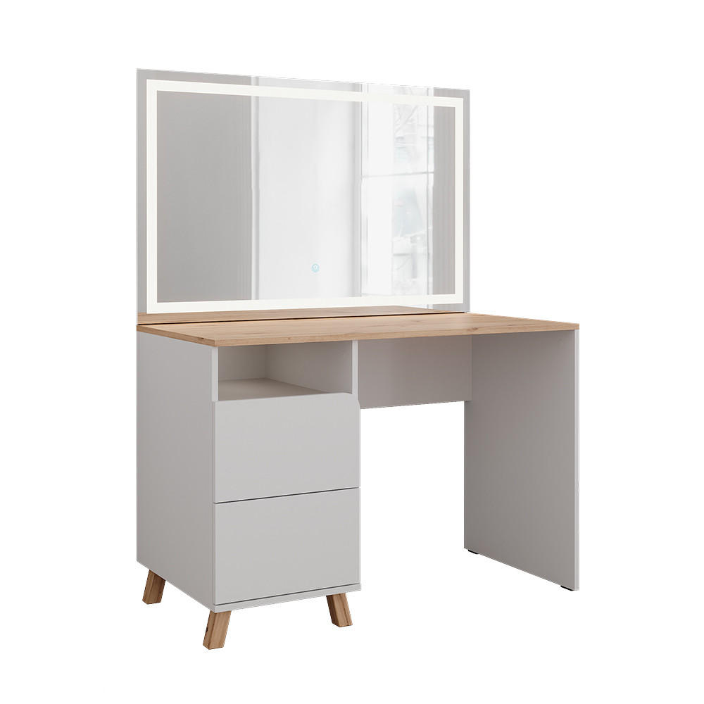 SCHMINKTISCH Karen Weiß/Artisan 110 cm mit LED-Spiegel - Weiß/Eiche Artisan, Holzwerkstoff (110/75/55cm) - Vicco