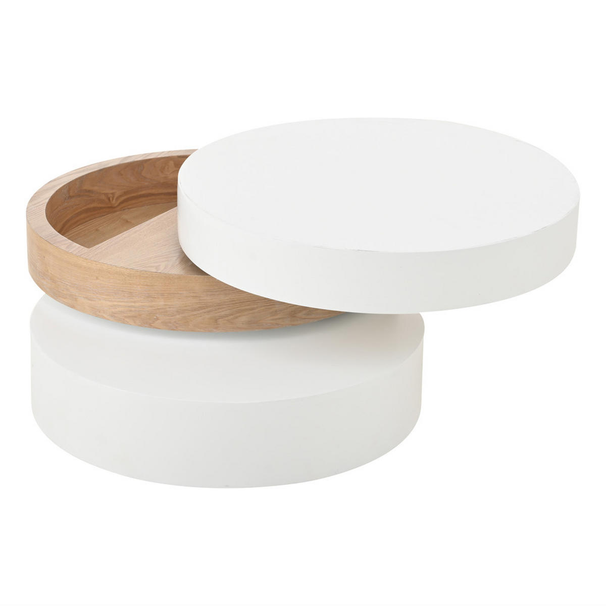 COUCHTISCH 60x60cm Zylindrisch 360° Drehbar 3-stufig Weidenholz 30kg - Weiß, Holz (68/68/41cm) - FLIEKS